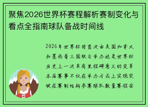 聚焦2026世界杯赛程解析赛制变化与看点全指南球队备战时间线 聚焦2026世界杯赛程解析赛制变化与看点全指南球队备战时间线